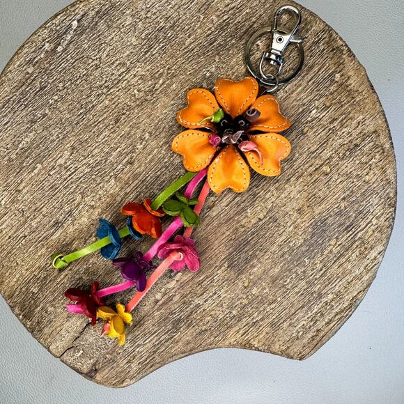 Leather Orange Heart Flower Purse Charm Genuine Leather Bag Charm NEW FAST SHIP - Picture 6 of 7